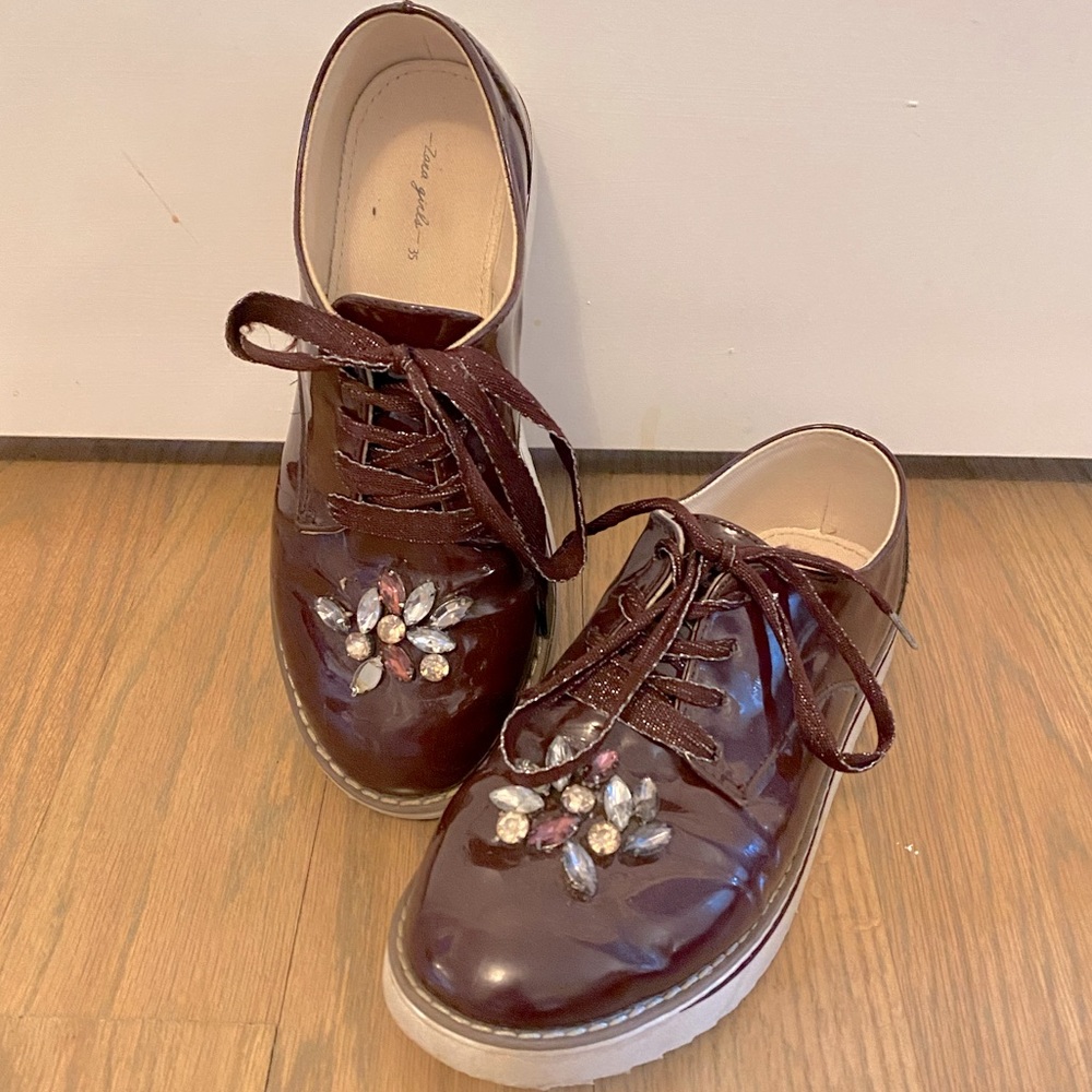 Zara girls burgundy sparkle shoes -size 35